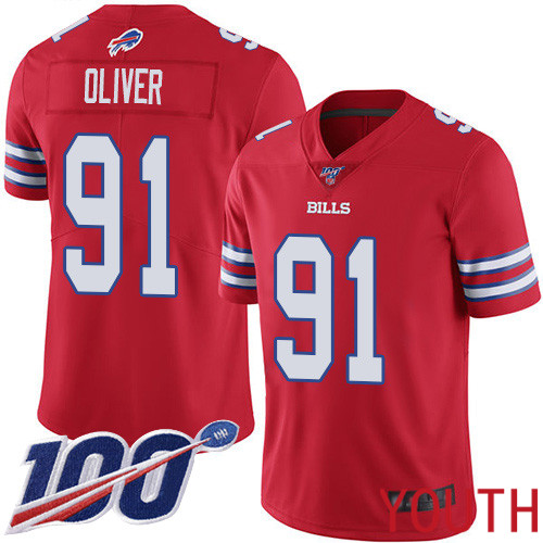 Youth Buffalo Bills #91 Ed Oliver Limited Red Rush Vapor Untouchable 100th Season NFL Jersey